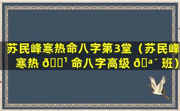 苏民峰寒热命八字第3堂（苏民峰寒热 🌹 命八字高级 🪴 班）